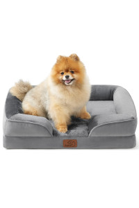 Bedsure Orthopedic Dog Bed - Bolster Dog Sofa Beds for Small Dogs, Supportive Foam Pet Bed with Removable Washable Cover, Waterproof Lining and Nonskid Bottom Couch, Grey