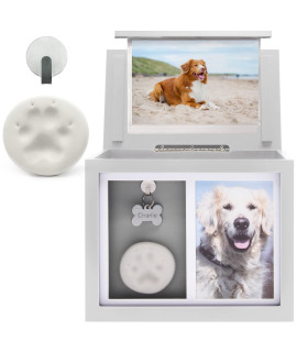 Chasing Tails Premium White Pet Urn - Large Memorial Dog Ashes for Keepsake, Urns for Dogs or Cats, Pet Urns for Memorial - with Paw Print and Photo Album