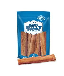 Best Bully Sticks All Natural 6 Inch Thick Bully Sticks for Large Dogs - 100% Free-Range Grass-Fed Beef - Single-Ingredient Grain & Rawhide Free Dog Chews - 5 Pack