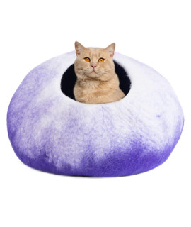 Juccini Wool Cat Cave Bed - Ecofriendly Felt Cat Cave for Cats and Kittens - Felted from 100% Natural Wool - Premium and Personal Space for Your Indoor Cats (Large, Purple Petal)