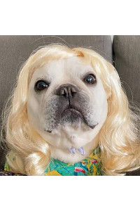Funny Dog Cat Cosplay Wig, Pet Wigs for Halloween, Christmas, Parties, Festivals, Dog Wigs for Small Medium and Large Dogs (Long Blonde Curly Hair)