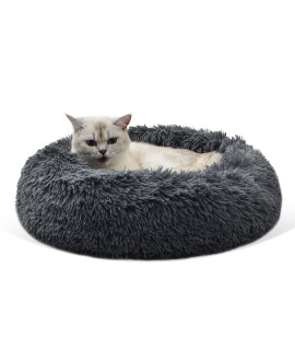 Gavenia Cat Beds - 20''x20'' Washable Donut Bed, Plush Cushion, Waterproof Bottom, Calming & Self-Warming, Dark Grey