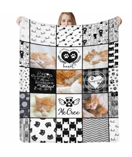 D-Story Pet Loss Sympathy Blanket Pet Loving Memorial Cat Remembrance Gift Custom Blanket, Personalized Cat Lover Blanket with Photo Picture- Cat Passing Away Remembrance Gift