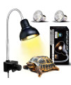 PewinGo Reptile Heat Lamp, Lamp for Aquarium Turtle Tank with 25w+50w Basking Spot Light Bulbs and 360? Swivel Clamp for Turtle, Snake, Lizard, Cockatoo, Chameleon Etc, Yellow
