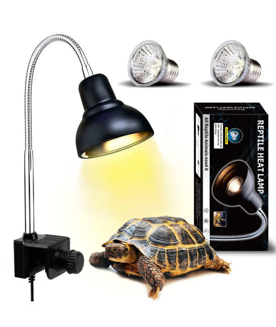 PewinGo Reptile Heat Lamp, Lamp for Aquarium Turtle Tank with 25w+50w Basking Spot Light Bulbs and 360? Swivel Clamp for Turtle, Snake, Lizard, Cockatoo, Chameleon Etc, Yellow
