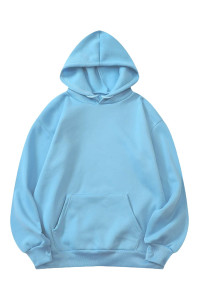 DIDK Womens casual Pullover Long Sleeve Drawstring Hoodie Sweatshirt with Pockets Light Blue L
