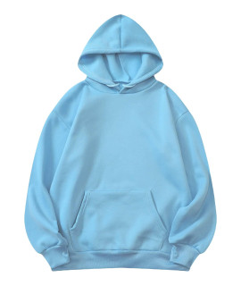 DIDK Womens casual Pullover Long Sleeve Drawstring Hoodie Sweatshirt with Pockets Light Blue L