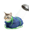 Catcan Cat Bathing Bag, Breathable Mesh Cat Shower Bag Anti Scratch Adjustable Cat Grooming Bag for Nail Trimming, Bathing Polyester Soft Cat Washing Bag (Blue-Green)