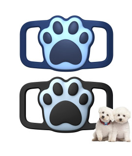 Lopnord Airtag Dog Collar Holder Compatible with Apple Air Tag GPS, 2 Pack Airtags Dog Tag Collar Waterproof Silicone Case, Airtag Protective Cover for Pet Dog Cat Collar Backpack (Black+Dark Blue)
