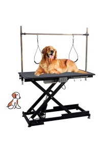 Upgrade Electric Pet Grooming Table Super Deluxe 50'' Heavy Duty Professional for Large Dogs with Overhead Arm, Anti-Skid Rubber Desktop Powerful Motor and Adjustable Height, Black