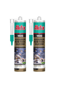 Akfix 100AQ Aquarium Safe Silicone Sealant - Waterproof Bond to Glass, Clear 100% Silicone Sealer for Freshwater & Saltwater Aquarium, Solvent-Free, Non-Toxic 2 - Pack, 9.5 Oz. Transparent