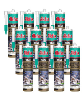 Akfix 100AQ Aquarium Safe Silicone Sealant - Waterproof Bond to Glass, Clear 100% Silicone Sealer for Freshwater & Saltwater Aquarium, Solvent-Free, Non-Toxic 12 - Pack, 9.5 Oz. Transparent