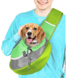 Cuddlissimo! Pet Sling Carrier - Small Dog Puppy Cat Carrying Bag Purse Pouch - For Pooch Doggy Doggie Yorkie Chihuahua Baby Papoose Bjorn -Hiking Travel Front Chest Body Holder Pack To Wear (Green-L)