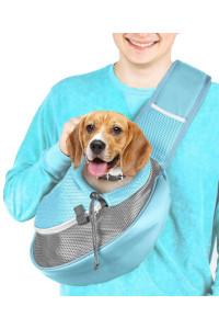 Cuddlissimo! Pet Sling Carrier - Small Dog Puppy Cat Carrying Bag Purse Pouch -For Pooch Doggy Doggie Yorkie Chihuahua Baby Papoose Bjorn -Travel Front Backpack Chest Body Holder Pack To Wear (Blue-L)