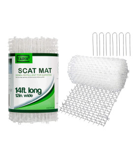Cat Scat Mat Clear (14 ft.) with 10 Staples, Anti-cat Network with Spikes Digging Stopper - Cat Deterrent Mat for Indoor and Outdoor