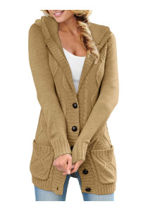Sidefeel Women Hooded Sweater cardigan Button Down Front Winter coat X-Large Khaki