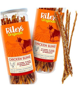 Riley's Slims Chicken Sticks for Dogs - USA Sourced Dehydrated Chicken Dog Treats - Chicken Strips Dog Jerky Treats Made in The USA - 2 Pack