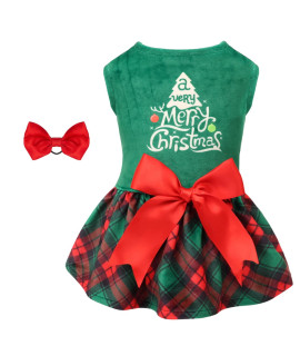 cuteBone christmas Tree Dog Dress Velvet for Small Dogs girl Puppy Dresses green Plaid Dog clothes cVA05L-D