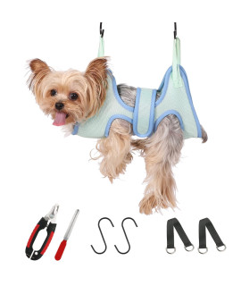 Guzekier Teacup Dog Cat Grooming Hammock Harness, Dog Grooming for Sling, Puppy Small Dogs Chihuahua Yorkie Kitten Grooming Bag Nail Covers caps, Dog Hammock with Nail Clippers/Trimmer, Nail File