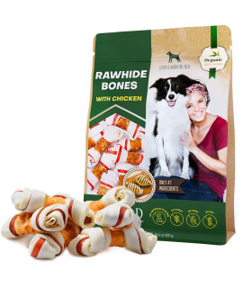 Dog Rawhide Sticks Wrapped with Chicken & Pet Natural Chew Treats - Grain Free Organic Meat & Human Grade Dried Snacks in Bulk - Best Twists for Training Small & Large Dogs - Made for USA (Bones)