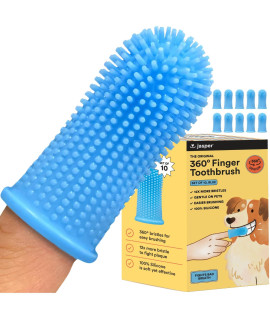 Jasper Dog Toothbrush, 360 Dog Tooth Brushing Kit, Cat Toothbrush, Dog Teeth Cleaning, Dog Finger Toothbrush, Dog Tooth Brush for Small & Large Pets, Dog Toothpaste Not Included - Blue 10-Pack