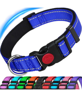 ATETEO Reflective Dog collar with Safety Locking Buckle and Soft Neoprene Padded, Adjustable Durable Nylon Puppy collars for Small Medium Dogs,Blue