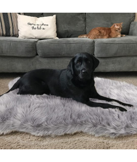 Asrug Soft Faux Fur Pet Bed Mat Plush and Fluffy Pet Pad Ultra Cozy Pet Throw Rug for Dogs Cats, Luxury Soft Faux Sheepskin Chair Cover Seat Pad Shag Fur Area Rugs for Bedroom, Grey, 3ftx5ft