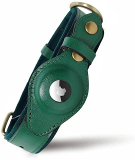 AirTag Dog Collar for Apple AirTag - Leather Dog Collar with Apple AirTag Holder - Smart Collars for Dog - GPS Dog Collar - Dog Collar with Airtag Holder (M, Pine Green)