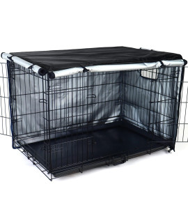 kefit Durable Dog Crate Cover-Double Door, Pet Kennel Cover Waterproof Anti-UV Dog Cage Cover Fit for 24-54 inches Crate -Black