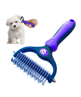 Pret & Lively Pet hair Dematting Tool, Tough Mats and Tangles, Undercoat Rake Comb, Dogs, Cats, Rabbits, & All Hairy Pets, Holiday Gift, Professional Grooming Brush For Deshedding, Extra Wide (Purple)