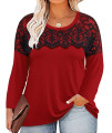 RITERA Womens Plus Size Lace Tops 3X Long Sleeve crewneck Pullover Fall Sweatshirts Deep Red christmas casual Loose Tunics Basic Trendy Autumn T-Shirts 3XL 22W 24W