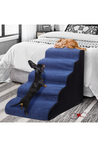 Foam 5 Tier Dog Steps&Stairs for High Beds 25 inches High, Tall Extra Wide Pet Stairs/Steps for High Beds/Bedsides,Non-Slip Dog Ramps for Small Dogs, for Older Dogs/Cats Injured(Blue)