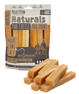 Mighty Paw Yak Cheese Chews for Dogs All-Natural Long Lasting Pet Treats. Odorless and Great for Oral Health. Limited-Ingredient Chews for Puppies & Power-Chewers (Large, 8 Pack)