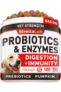 Vet Strength Dog Probiotics Treats - 1 Billion CFU + Digestive Enzymes + Prebiotics - Chewable Fiber Supplement w/Pumpkin - Allergy, Diarrhea, Gas, Constipation, Upset Stomach Relief - Immunity