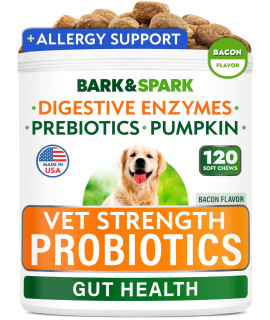 Vet Strength Dog Probiotics Chews & Digestive Enzymes for Allergies Itchy Skin - Dogs Digestive Health - Gas, Diarrhea, Constipation Relief Pills - Prebiotics, Probiotics for Dogs Gut Health (120 Ct)