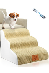 TNELTUEB High Density Foam Dog Stairs 3 Tiers, Extra Wide Deep Dog Steps, Non-Slip Dog Ramp, Soft Foam Pet Steps, Best for Dogs Injured,Older Cats,Pets with Joint Pain, with 1 Dog Rope Toy (Yellow)