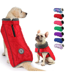 Fragralley Dog Winter Coat, Waterproof Dog Winter Jackets, Warm Coats for Dogs with Furry Collar, Cold Weather Dog Clothes Reflective Snow Jacket Coats for Small/Medium/Large Dogs Christmas.