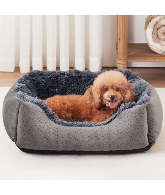 INVENHO Small Dog Bed for Small Medium Large Dogs, Rectangle Washable Dog Bed, Orthopedic Dog Sofa Bed, Durable Plush Pet Bed, Soft Calming Sleeping Puppy Bed with Anti-Slip Bottom S(20x19x6)