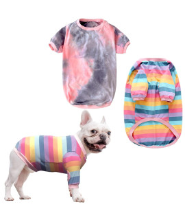 PriPre Dog Pinkgrey Tie Dye,Pink Striped cotton Shirt Pajamas for Small Dogs S, 2 Pack Pink