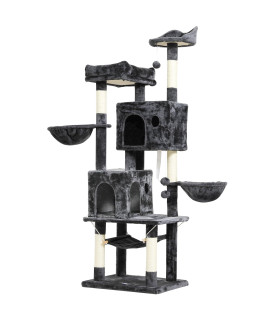 MSmask Cat Tree 67 Inches Tall, Cat Tower for Indoor Cats, Cat Activity Center with Condo, Perch, Hammock, Basket, and Scratching Posts, Pet Play House for Large Cats