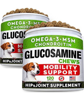 STRELLALAB Glucosamine Treats for Dogs - Joint Supplement w/Omega-3 Fish Oil - Chondroitin, MSM - Advanced Mobility Chews - Joint Pain Relief - Hip & Joint Care - Bacon Flavor - 240 Ct - Made in USA
