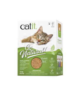 Catit Go Natural Wood Clumping Cat Litter, Unscented, 16.5 lb