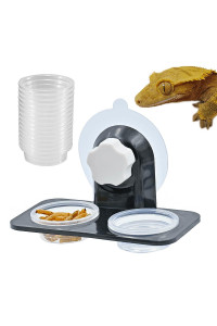 MRTIOO Enhanced Crested Gecko Feeding Ledge, with 30 pcs 0.5oz Food Cups, Reptile Food Bowls and Water Dish for Lizard Or Other Small Pet Amphibian Feeder Ledge Accessories Supplies