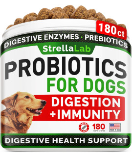 Dog Probiotics Treats for Picky Eaters - Digestive Enzymes + Prebiotics - Chewable Fiber Supplement - Allergy, Diarrhea, Gas, Constipation, Upset Stomach Relief - Improve Digestion, Immunity - 180ct