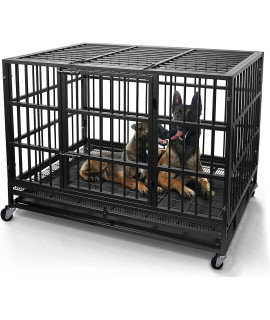 WOKEEN 48/38 Inch Heavy Duty Indestructible Dog Crate Cage Kennel with Wheels, High Anxiety Dog Crate, Sturdy Locks, Double Door and Removable Tray Design, Extra Large XL Dog Crate.