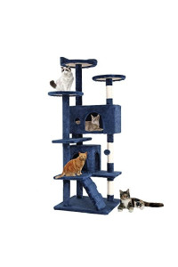 BestPet 54in Cat Tree Tower for Indoor Cats,Multi-Level, Furniture Activity Center with Scratching Posts Stand House Cat Condo with Funny Toys for Kittens Pet Play House,Navy Blue