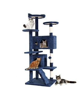 BestPet 54in Cat Tree Tower for Indoor Cats,Multi-Level, Furniture Activity Center with Scratching Posts Stand House Cat Condo with Funny Toys for Kittens Pet Play House,Navy Blue