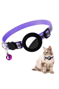 Airtag cat collar, Air tag cat collar with Bell and Safety Buckle in 38 Width, Reflective collar with Waterproof Airtag Holder compatible with Apple Airtag for cat Dog Kitten Puppy (Purple)