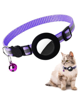 Airtag cat collar, Air tag cat collar with Bell and Safety Buckle in 38 Width, Reflective collar with Waterproof Airtag Holder compatible with Apple Airtag for cat Dog Kitten Puppy (Purple)
