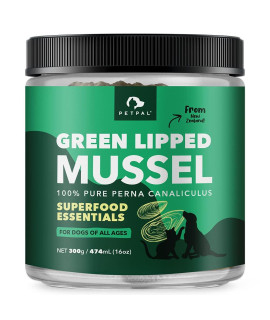 Petpal Green Lipped Mussels for Dogs - Hip & Joint Health Supplement with Natural Chondroitin, Vitamins, Anti Oxidants - Functional Dog Powder for Pet Mobility Support (16oz (300g))
